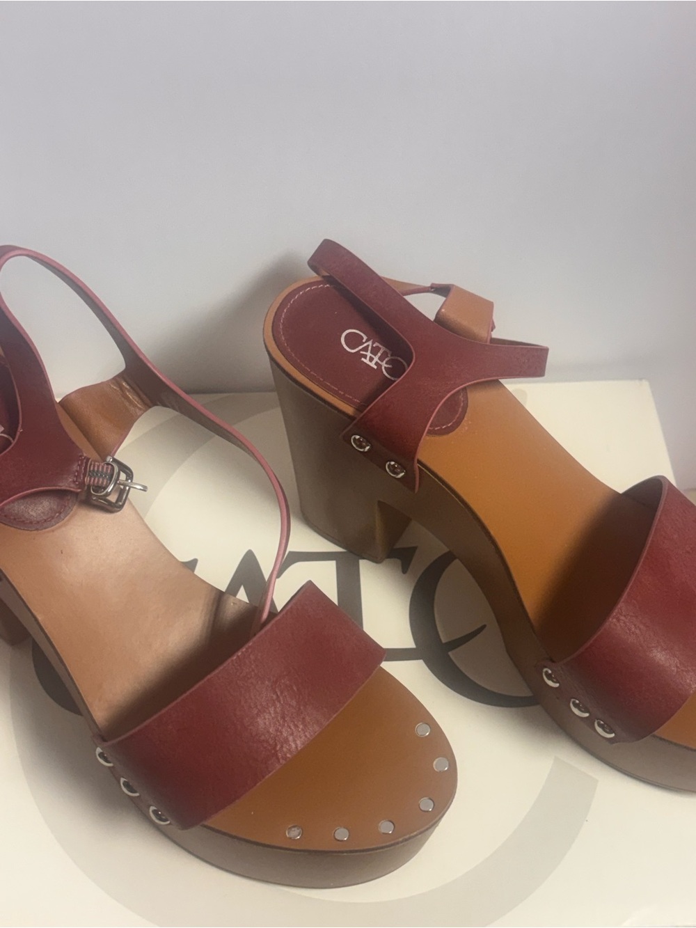 Cato Burgundy and Tan Platform Sandals